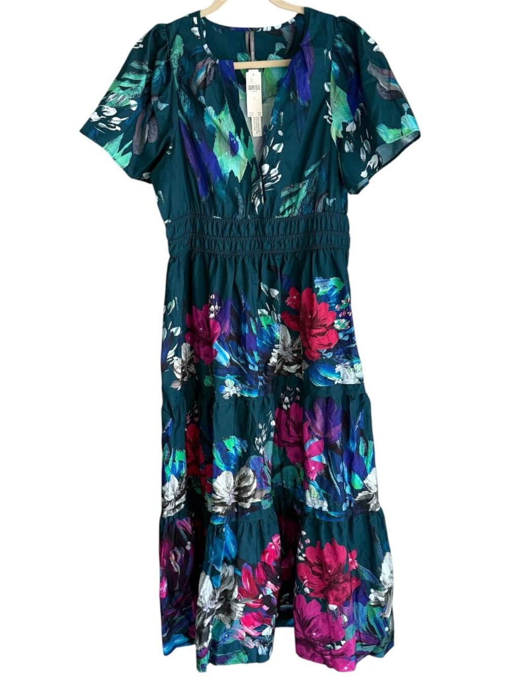 Anthropologie The Somerset Maxi Dress Green Teal Floral Size Large NWT $168